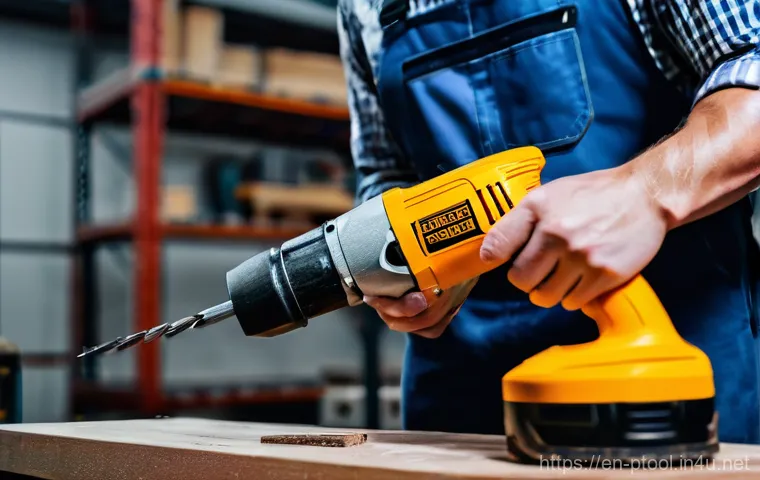 전동 공구 사용 시 흔한 실수 - Here are three detailed image generation prompts in English, focusing on power tool safety and works...