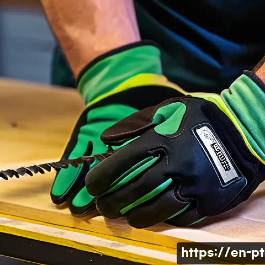 전동 공구 사용 시 필요한 장갑 추천 - **Prompt:** A close-up shot of a skilled craftsperson's hands, wearing modern, form-fitting work glo...