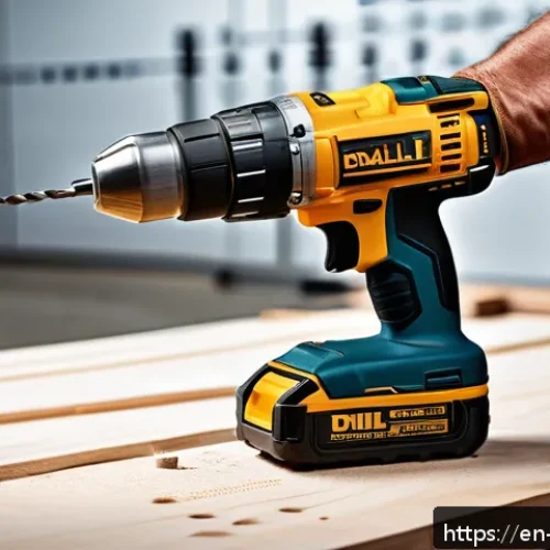 전동 공구 방진 성능 - A close-up, hyper-realistic image of a modern cordless drill with an advanced vibration damping syst...